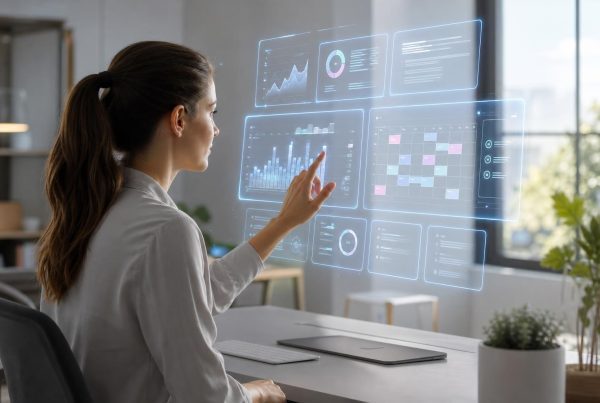 Person using AI productivity tools at a desk