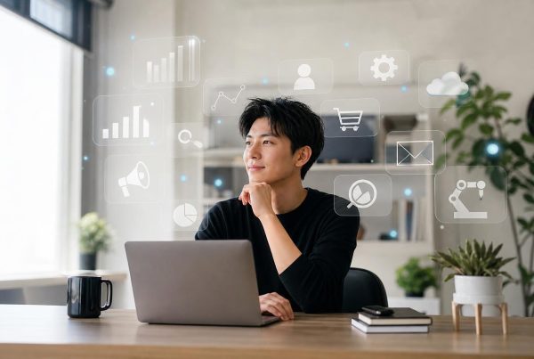 Person building business with AI at a modern desk