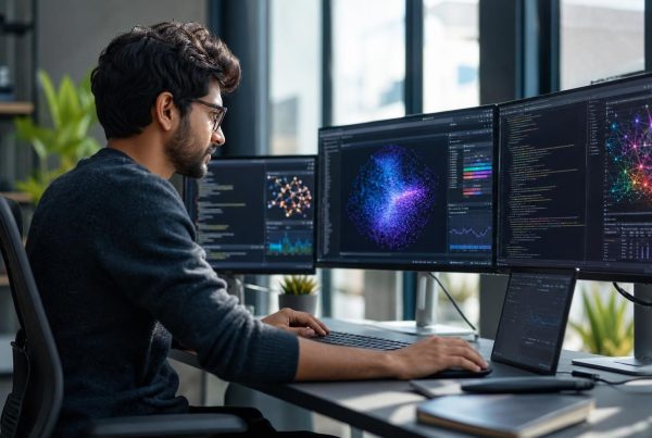 Professional practicing AI coding to learn ai skills with data graphs